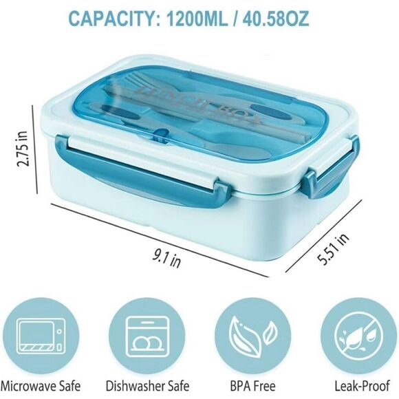 Bento Box Lunch Containers, LeakProof Lunch Box with Utensils BPA Free Blue - Picture 3 of 6